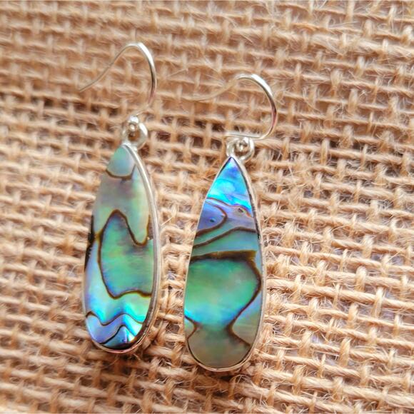 925 Sterling Silver Paua Shell Teardrop Earrings – Elegant Ocean Gift for Her - Picture 3 of 4